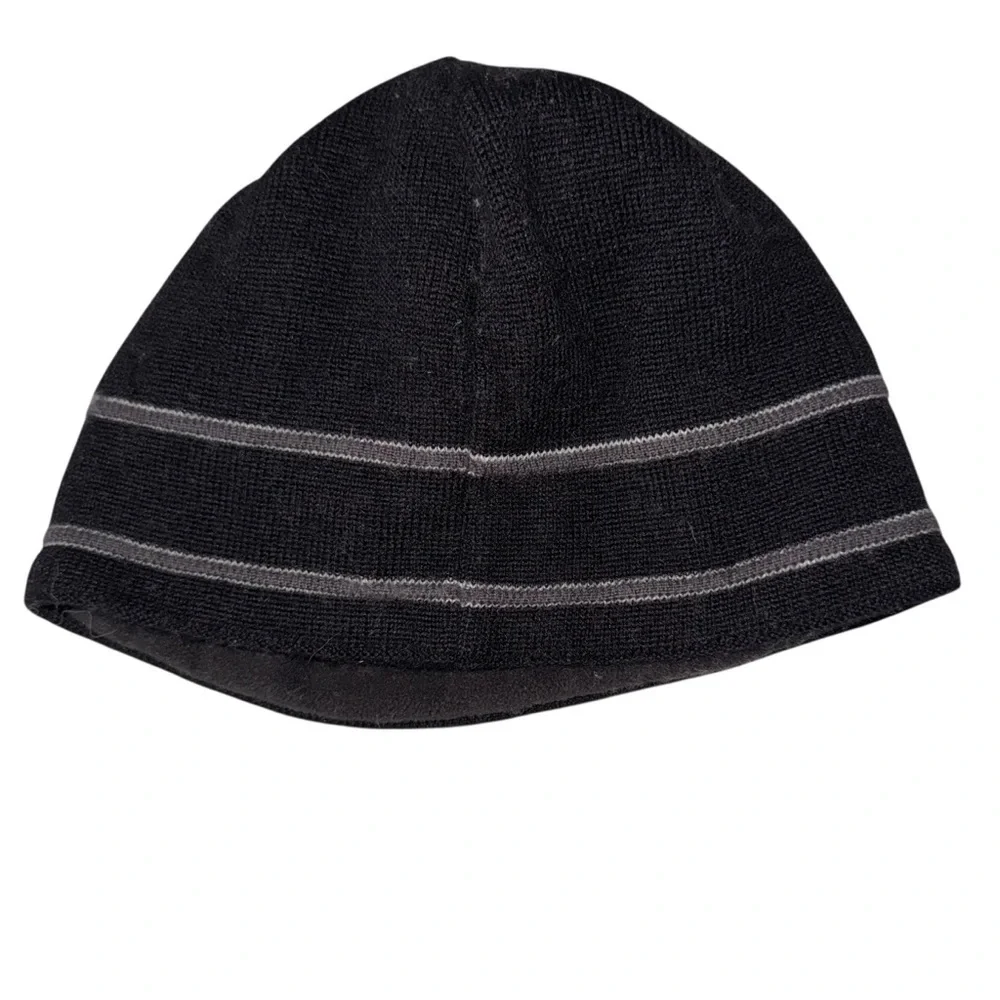 The North Face‎ Black Knit Beanie with Gray Stripes merino blend